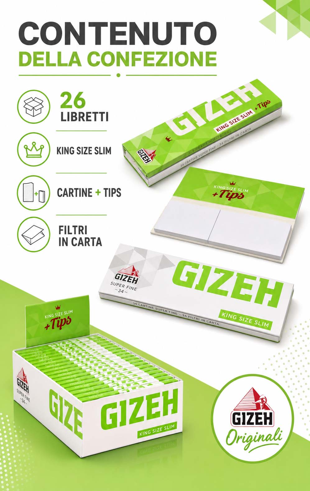 Cartine Gizeh Super Fine Lunghe Filtri in Carta 26 Libretti