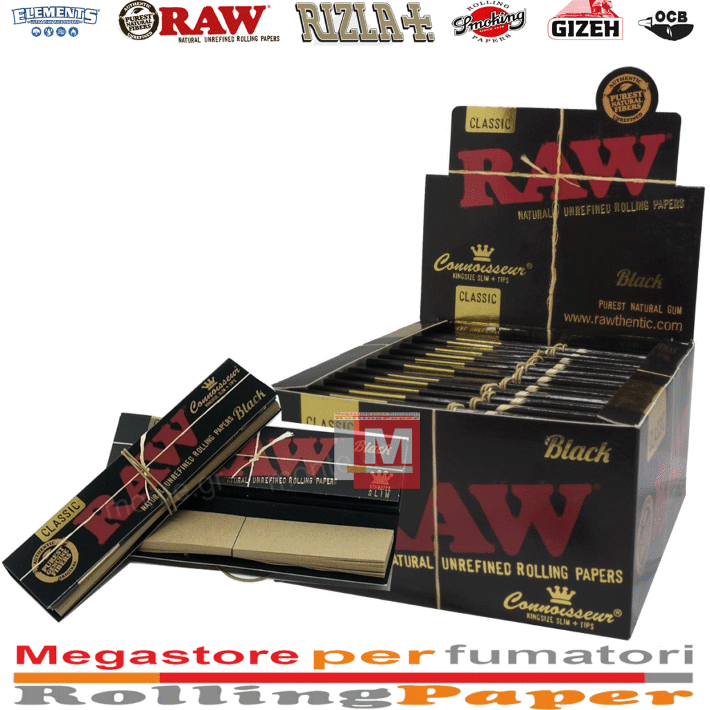Cartine RAW black connoisseur king size slim con filtri 24 libretti