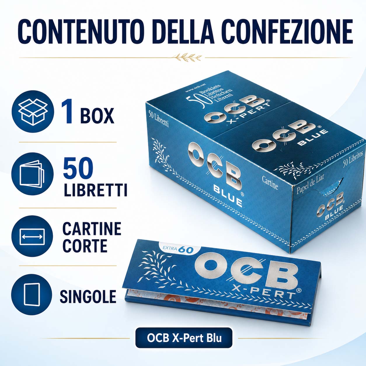 Cartine OCB X-Pert Blu Corte – Singole Blue Ultra Sottili 50 Libretti