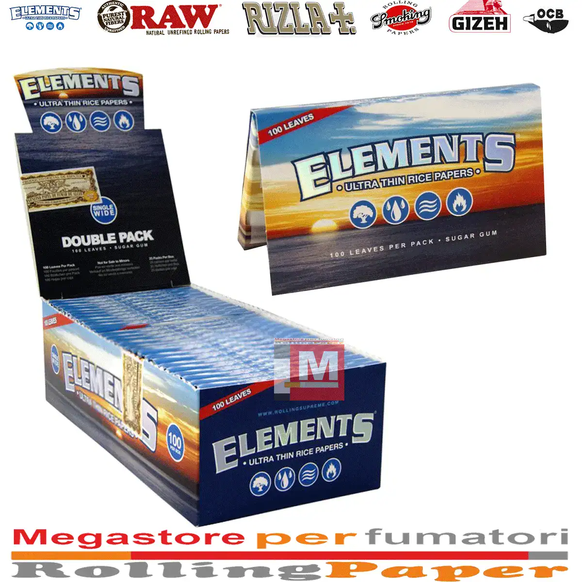 Cartine ELEMENTS Blue Doppie Blu Single Wide Corte Double Cartine ELEMENTS Blue Doppie Blu Single Wide Corte Double