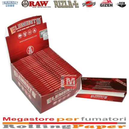 Cartine Elements Rosse Lunghe Red King Size Slim Scatola Da 50 Libretti