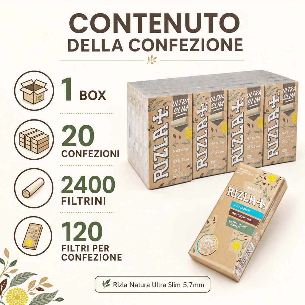 Filtri Rizla Natura Ultra Slim di 5,7mm Ecco - 20 scatole da 120 filtrini