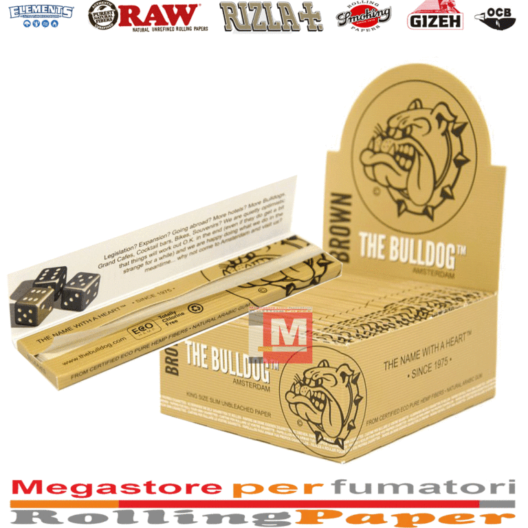 Cartine The Bulldog brown king size slim lunghe marroni 50 libretti