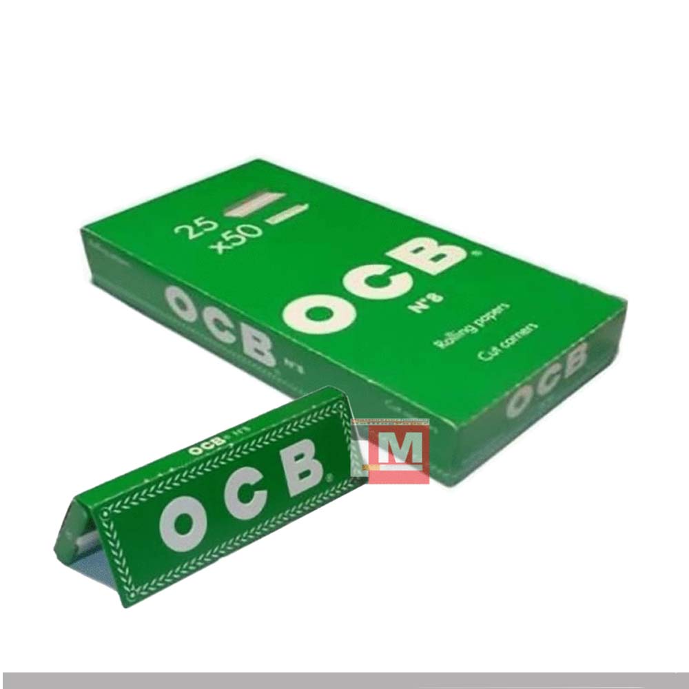 Cartine OCB Verde N°8 Corte Regular con angoli tagliati confezione da 25 libretti
