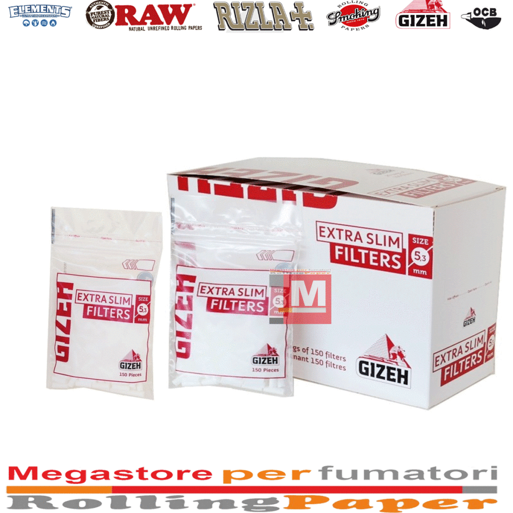 Filtri Gizeh extra slim 5.3mm spugna liscia 20 bustine 150 filtrini