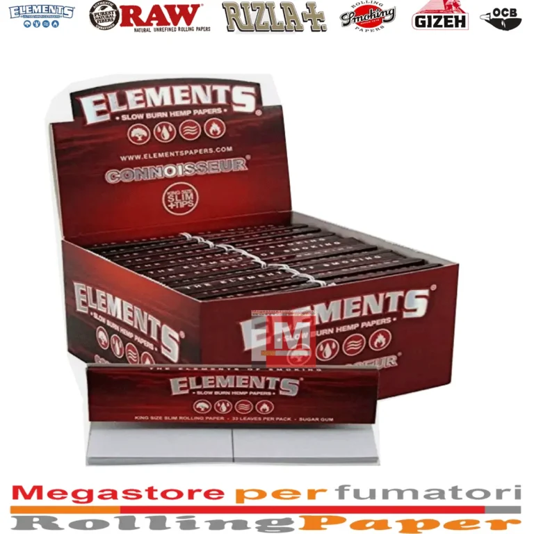 Cartine Elements Connoisseur Red Lunghe King Size Slim Rosse Filtri In Carta
