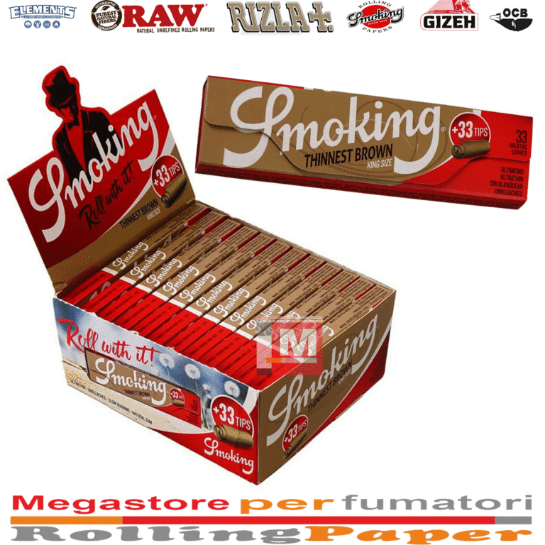 Cartine Smoking Thinnest Brown con Filtri e Tips – King Size – 24 Libretti