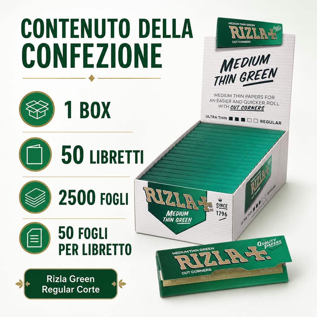 Cartine Rizla Green – Verde Corte Regular Classiche 50 Libretti