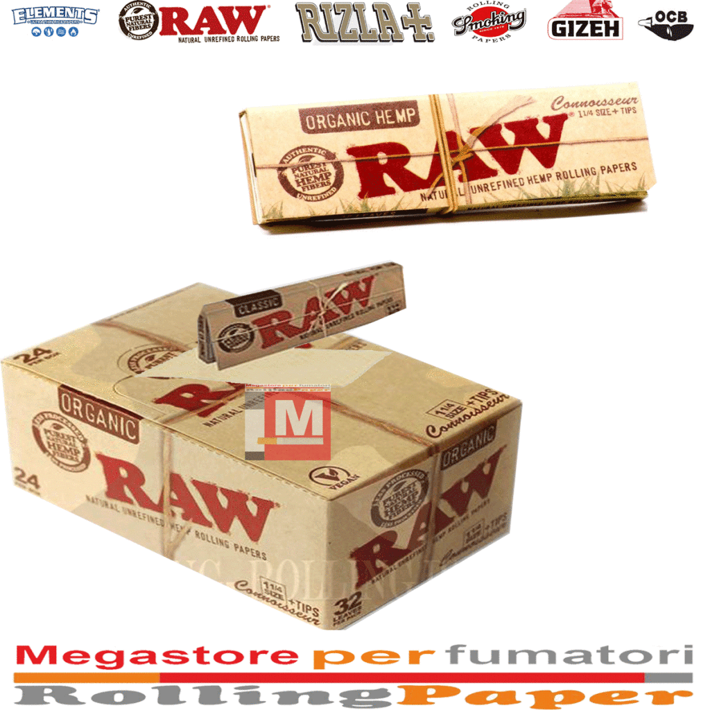 Cartine RAW organic hemp 1 1/4 con filtri canapa bio 24 libretti