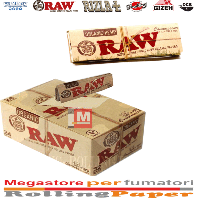 Cartine RAW organic hemp 1 1/4 con filtri canapa bio 24 libretti