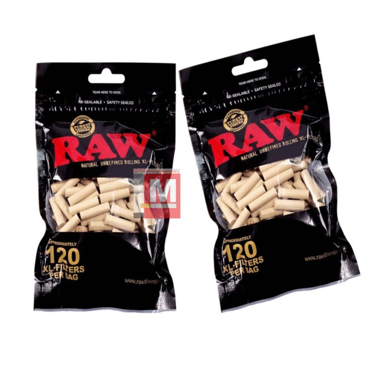 FILTRI RAW BLACK LUNGHE SLIM 6MM XL NATURALI NON RAFFINATI 10 BUSTE 120 FILTRINI