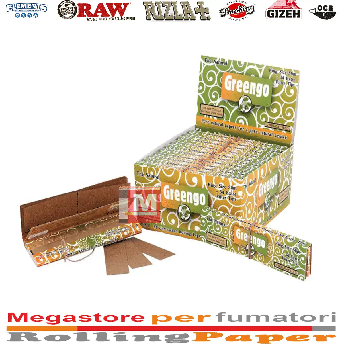Scatola 24 libretti Greengo king size con tips non sbiancate Scatola 24 libretti Greengo king size con tips non sbiancate