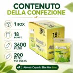Filtri Atomic Organic Slim 6mm Bio Naturali – 18 Buste x 200 Filtrini (Totale 3600 Filtri Originali)