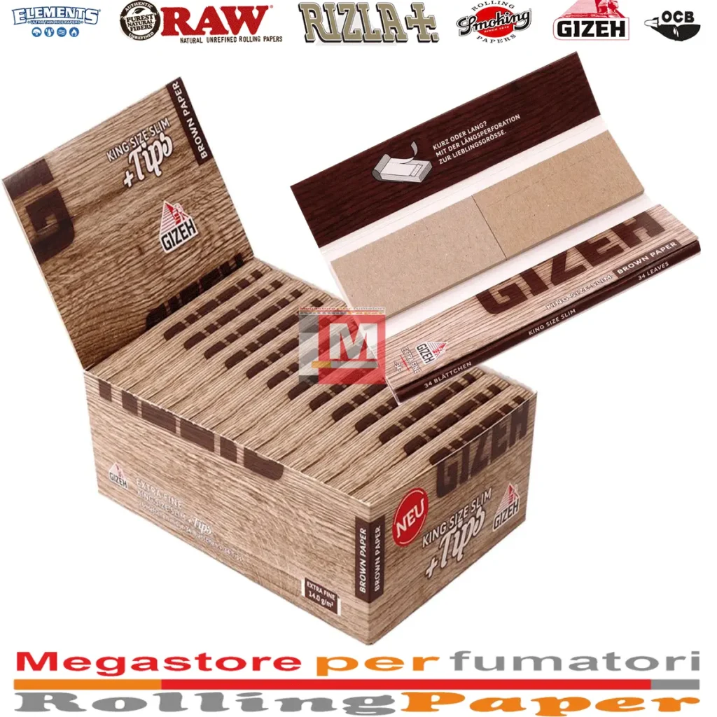 Cartine Gizeh Brown Fine King Size Lunghe e Filtri in Carta + Tips
