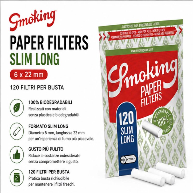 Smoking Filtri Paper Slim Lunghi in Carta 6 x 22mm