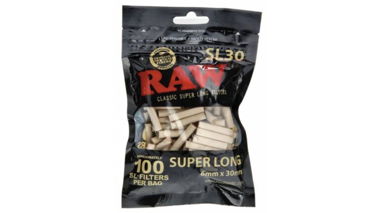 FILTRI RAW BLACK SUPER LUNGHE XL SLIM SL30 6MM NON RAFFINATI 30X 6MM 10 BUSTE 100 FILTRINI