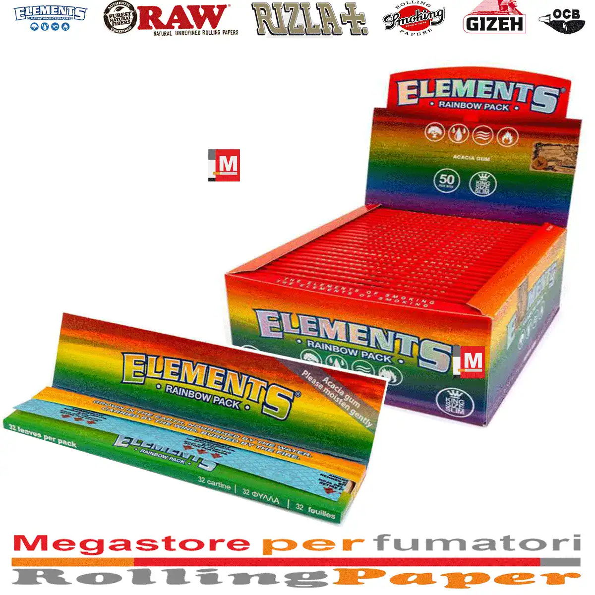 Cartine Elements Rainbow Lunghe King Size Slim Da 50 Libretti Cartine Elements Rainbow Lunghe King Size Slim Da 50 Libretti