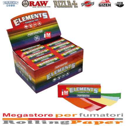 Filtri carta Elements tips rainbow slim perforated 50 blocchetti