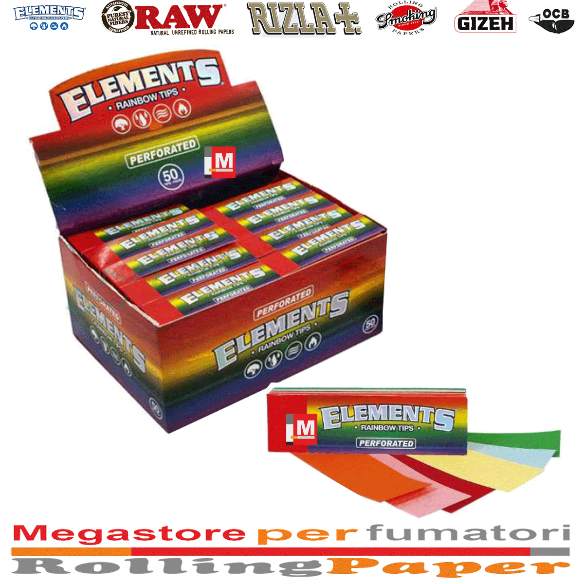 Elements filtri tips slim rainbow perforati 50 blocchetti Filtri carta Elements tips rainbow slim perforated 50 blocchetti