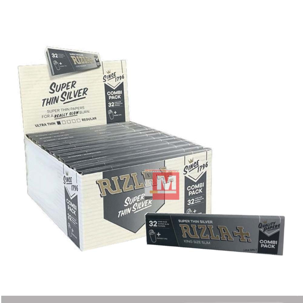 Rizla Silber King Size Slim Longpapers mit Filter Tips Box 24 Heftchen
