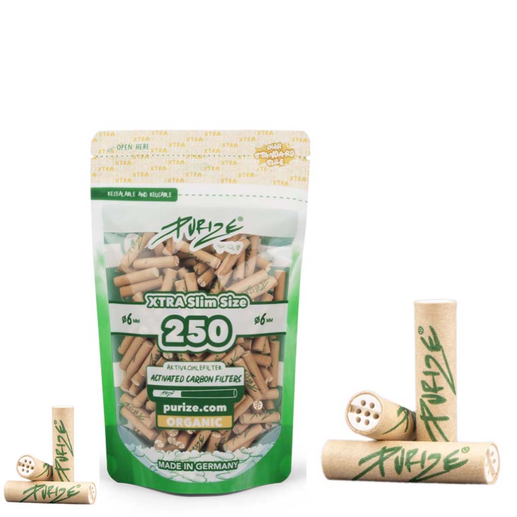 Purize Organic Öko Bio Extra Slim Aktivkohlefilter 6mm Beutel 250 Filter