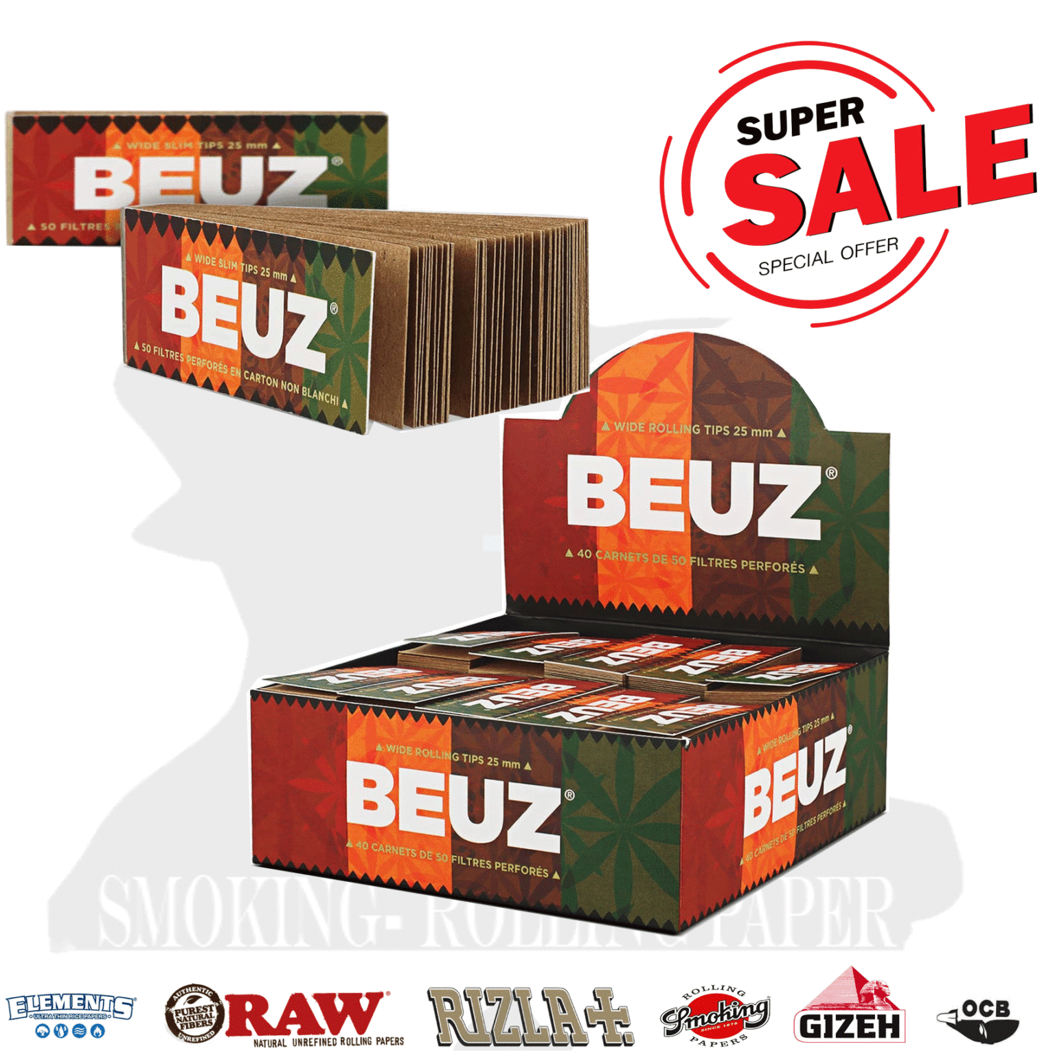 Beuz Braun Ungebleicht King Size Filter Tips Box 40 Blockheftchen