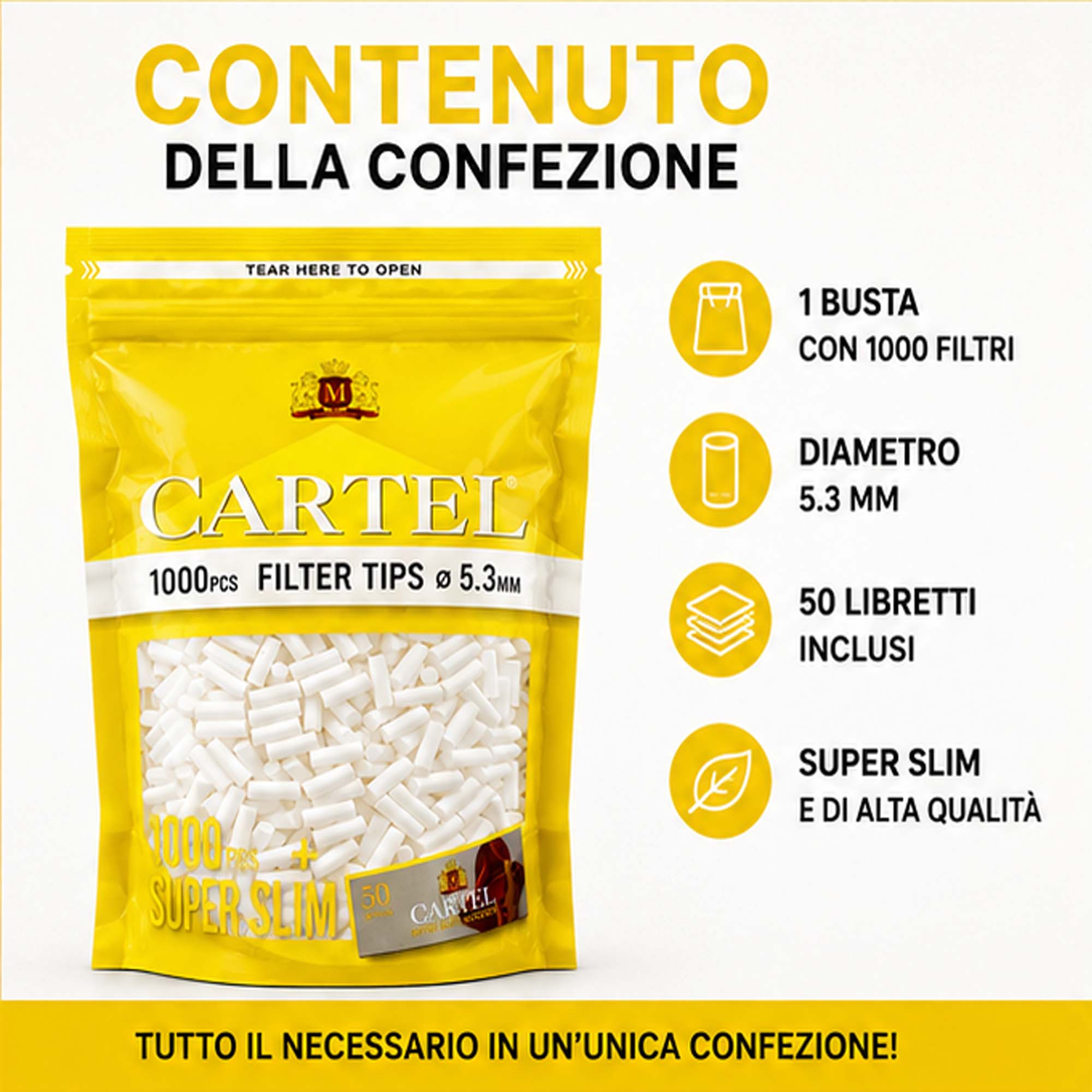 Filtri Cartel Super Slim 5,3mm x 15mm – Busta da 1000 Filtrini Originali