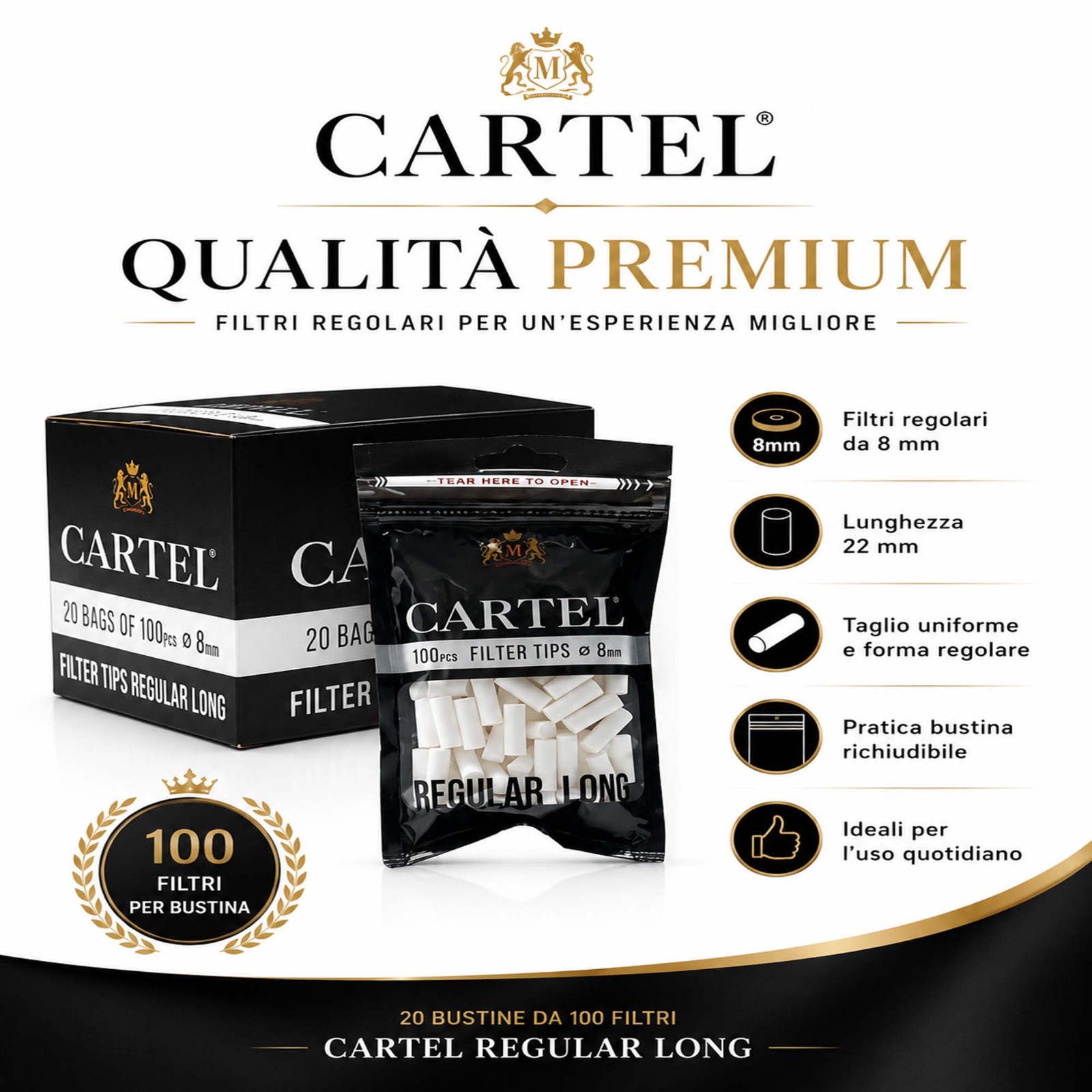 Filtri Cartel Lungo Regular 8mm 22mm Size Long – 20 Bustine da 100 Filtrini 2