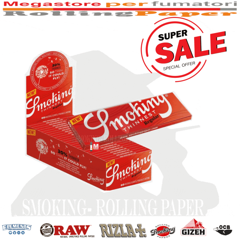Smoking Rot Thinnest Regular Zigarettenpapier Box 50 Heftchen