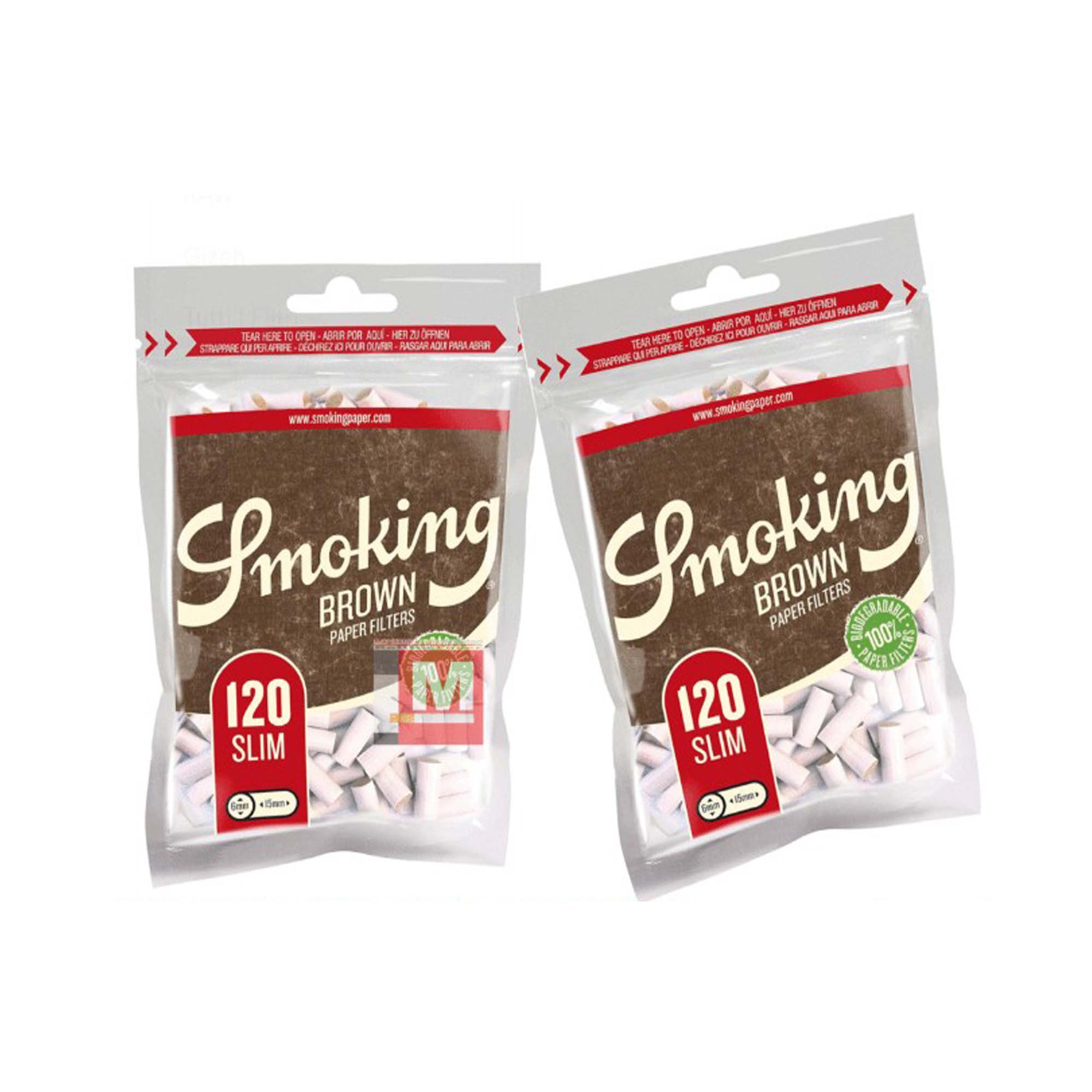 Smoking Braun Ungebleicht Slim Eindrehfilter 6mm Packung 10 Beutel