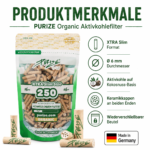 Purize Organic Öko Bio Extra Slim Aktivkohlefilter 6mm (1 Beutel x 250 Filter)
