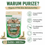 Purize Organic Öko Bio Extra Slim Aktivkohlefilter 6mm (1 Beutel x 250 Filter)