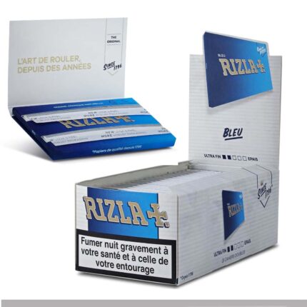 Rizla Bleu Courtes Feuilles à rouler Double boîte présentoir de 25 carnets