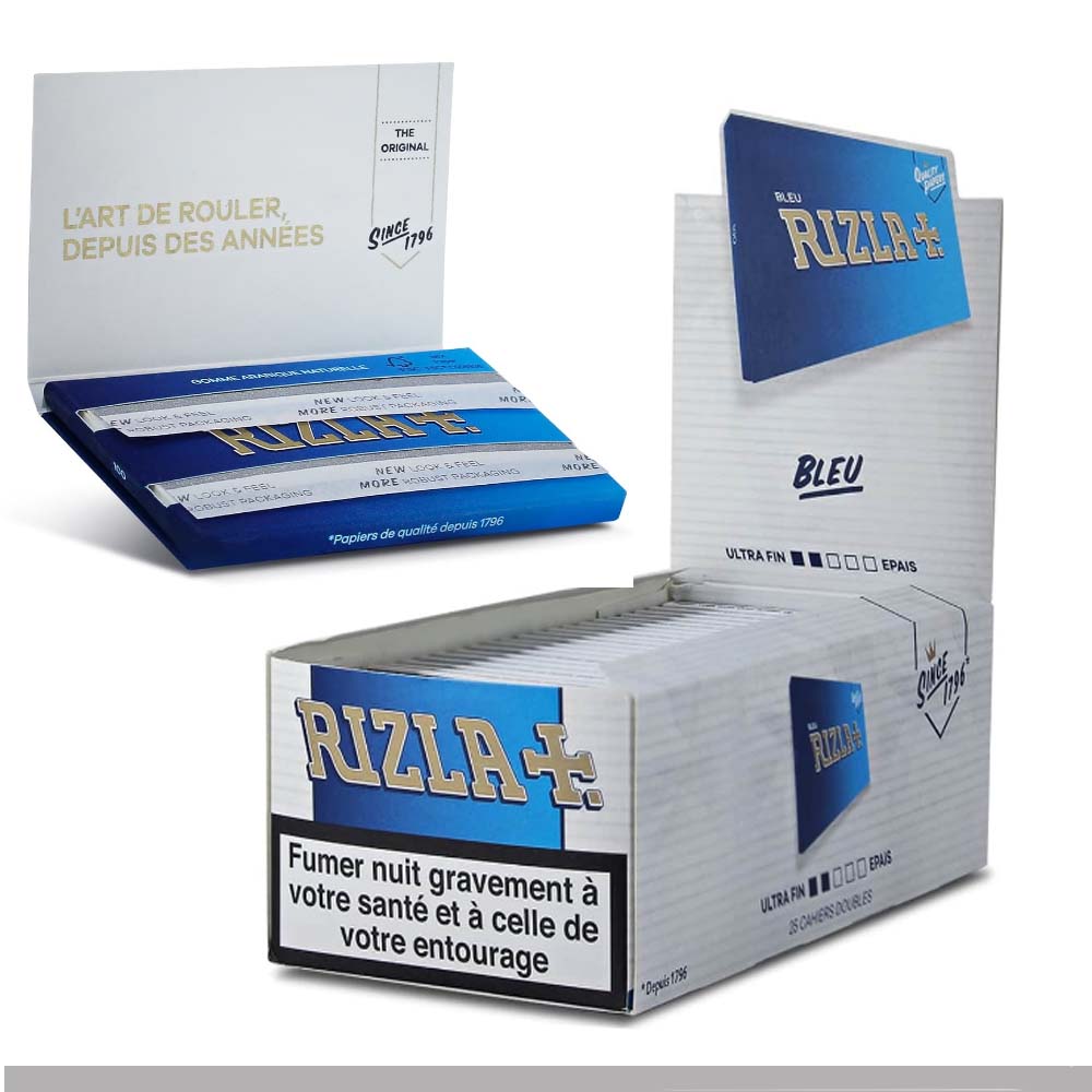 Rizla Bleu Courtes Feuilles à rouler Double boîte présentoir de 25 carnets