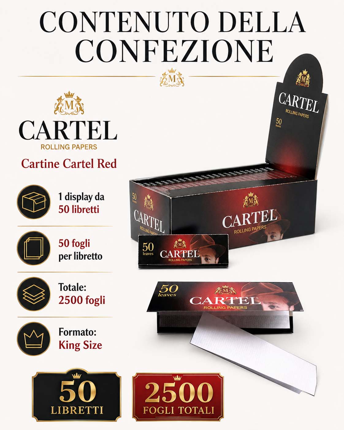 Cartine Cartel Rosse Corte Regular – 50 Libretti Originali