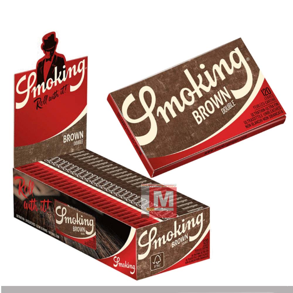 Smoking Brun Virgin Courtes Feuilles à rouler Double boîte présentoir de 25 carnets unbleached
