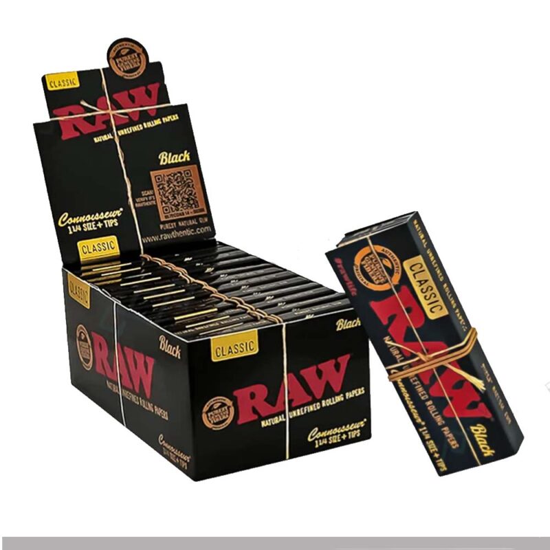 RAW Schwarz  Classic 1 1/4 Medium Papers mit Filter Tips Box 24 Heftchen