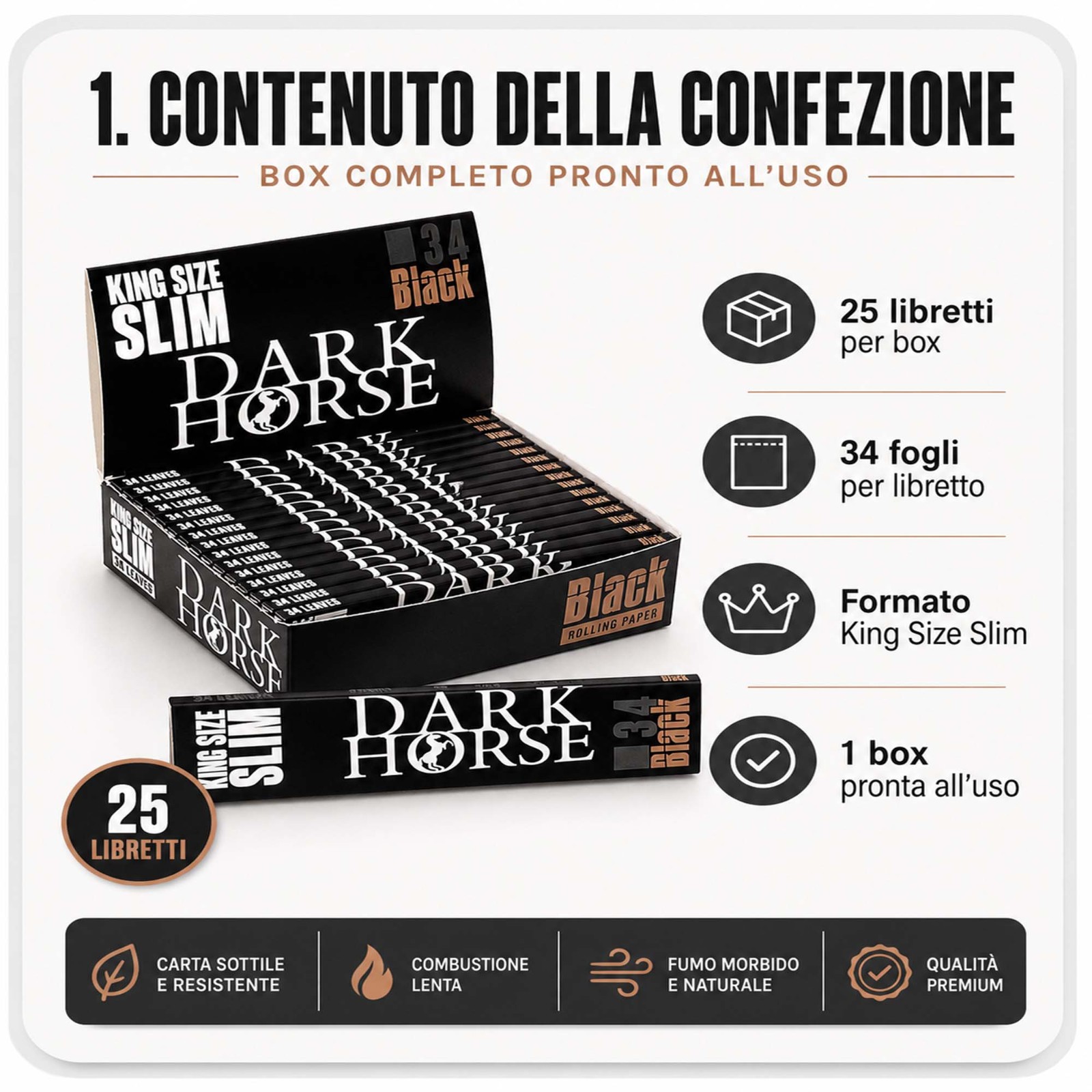 Cartine Dark Horse Black Nero Lunghe King Size Slim 1 x 25 Libretti
