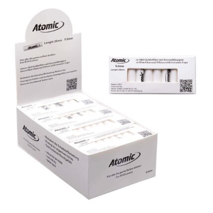 FILTRI ATOMIC AI CARBONI ATTIVI DIAMETRO SLIM 6mm CONFEZIONE DA 20 SCATOLETTE DA 10 FILTRINI
