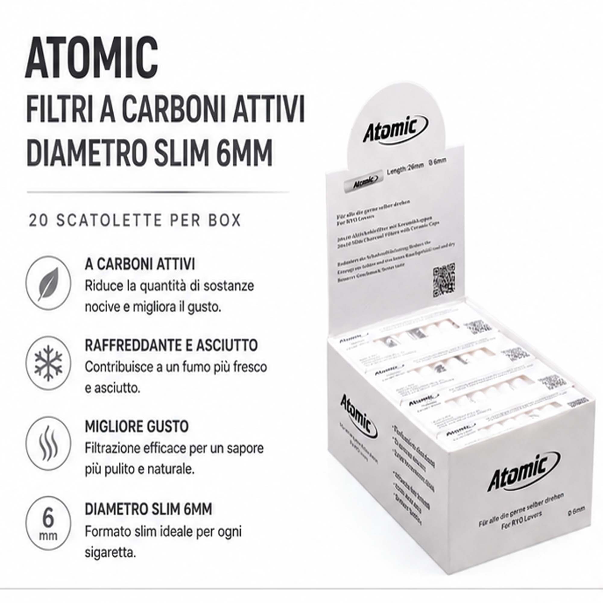 Filtri Atomic ai Carboni Attivi Slim 6mm – Confezione 20 Scatolette