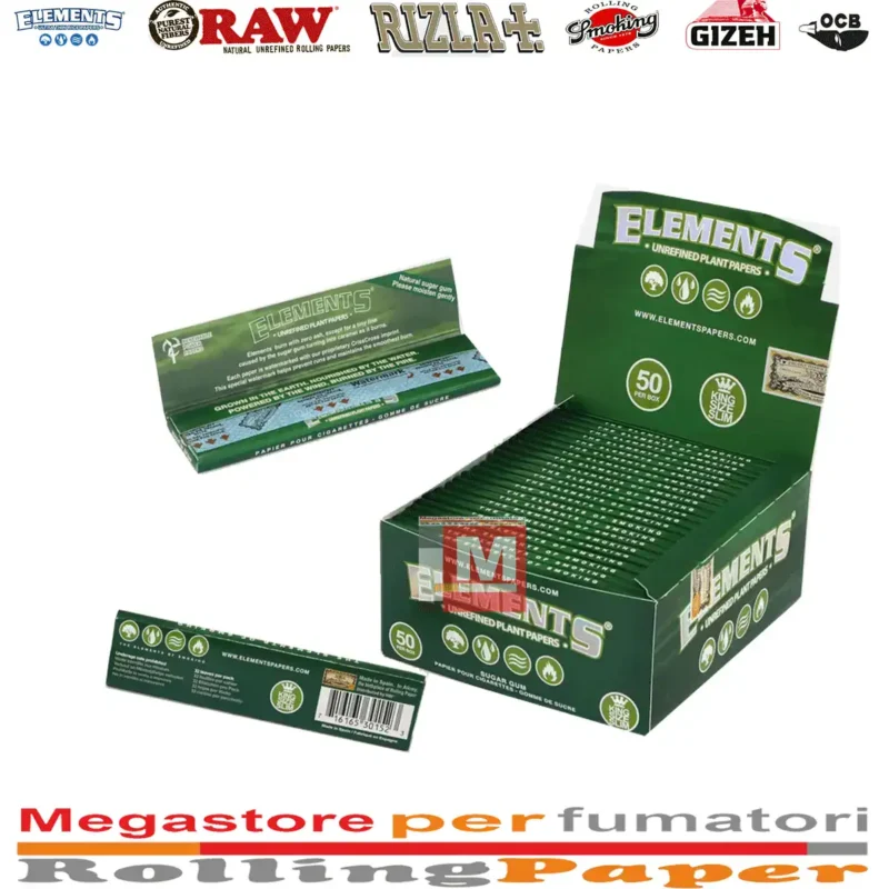 Elements Grün Eco Hanf King Size Slim Longpapers Box 50 Heftchen