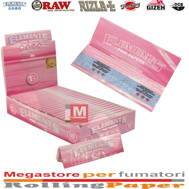Elements Rosa 1 1/4 Medium Zigarettenpapier Pink Edition Box 25 Heftchen