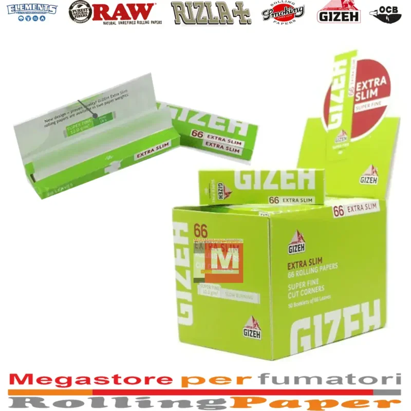 Gizeh Grün Super Fine Regular Extra Slim Zigarettenpapier Box 50 Heftchen