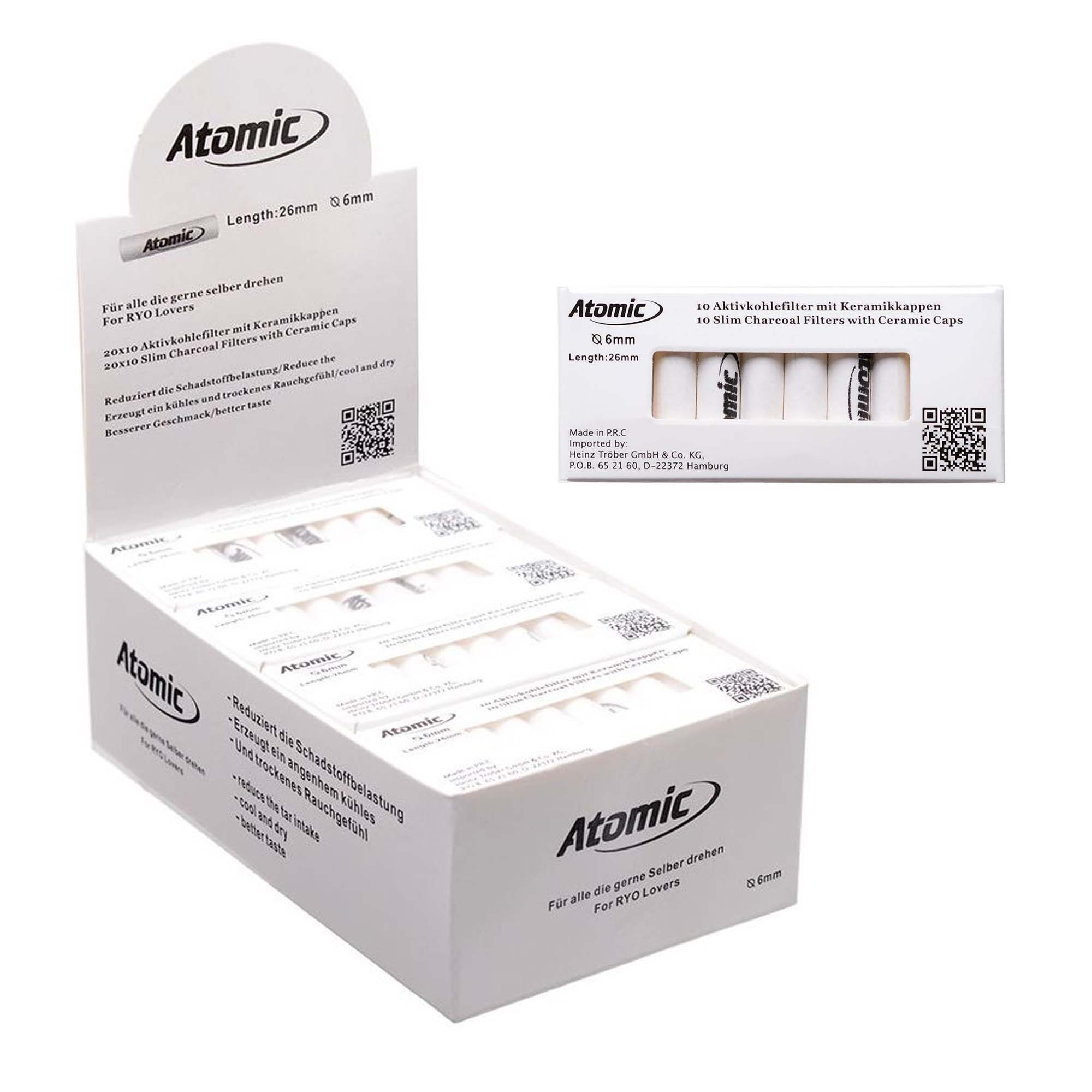 Atomic Slim Aktivkohlefilter 6mm Packung 20 Boxen