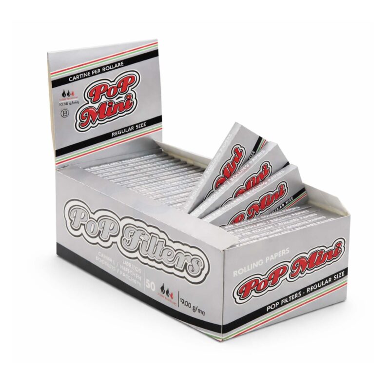 POP Mini Silber Regular Ultra Thin Zigarettenpapier Box 50 Heftchen