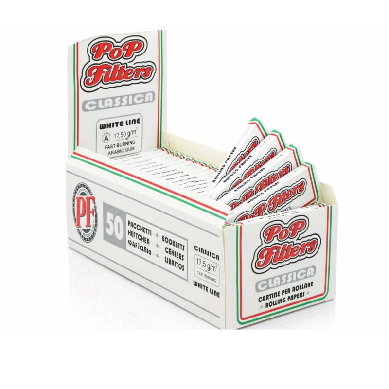 POP Weiß Line Regular Zigarettenpapier Box 50 Heftchen