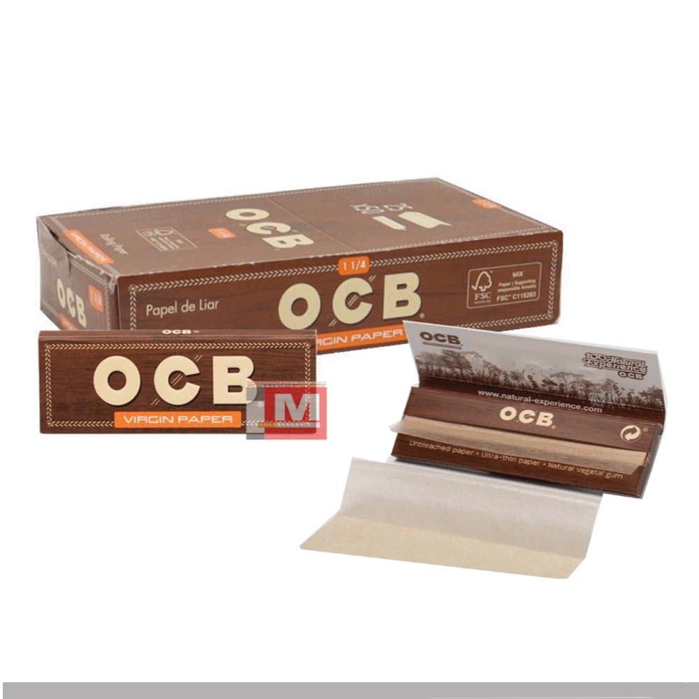 OCB Brun Virgin 1 1/4 Medium Feuilles à rouler boîte présentoir de 25 carnets unbleached