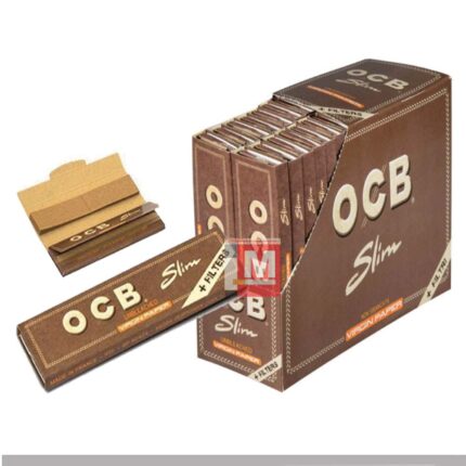 OCB Brun Virgin King Size Slim Feuilles + Filtres boîte présentoir de 32 carnets unbleached