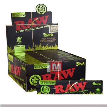 RAW Black Organic Chanvre Bio King Size Slim boîte présentoir de 50 carnets unbleached ultra thin