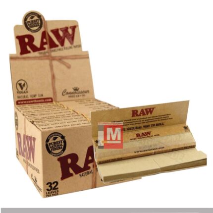 RAW Classic King Size Slim Feuilles + Filtres Connoisseur boîte présentoir de 24 carnets unbleached
